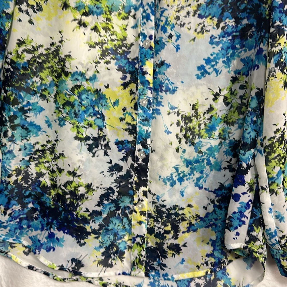 Kut from the Kloth Sheer Floral Print V-Neck Button Down Blouse Size Small - Picture 4 of 7